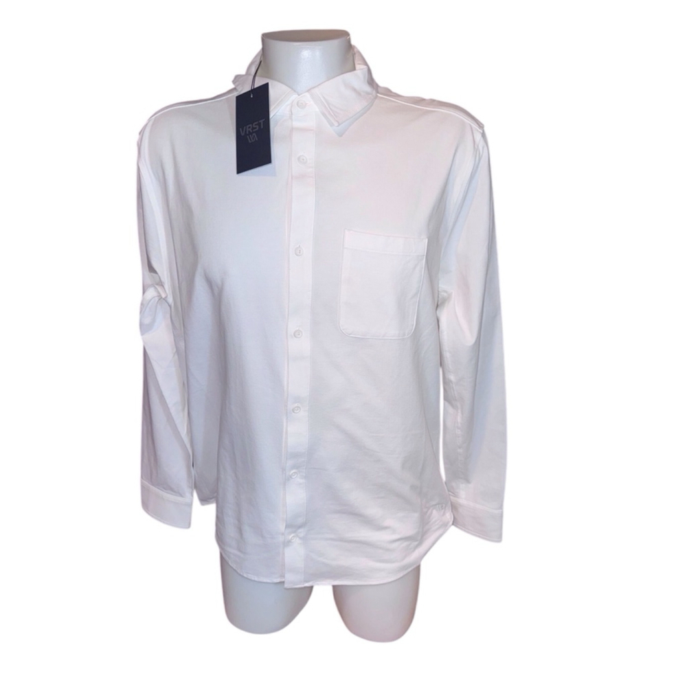 Men's VRST Refined Knit Button Down Shirt XL White - Picture 2 of 4